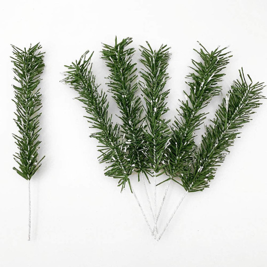 Set of 6 Snowy Paper Pine Sprigs for Feather Trees and Crafting ~ Austria